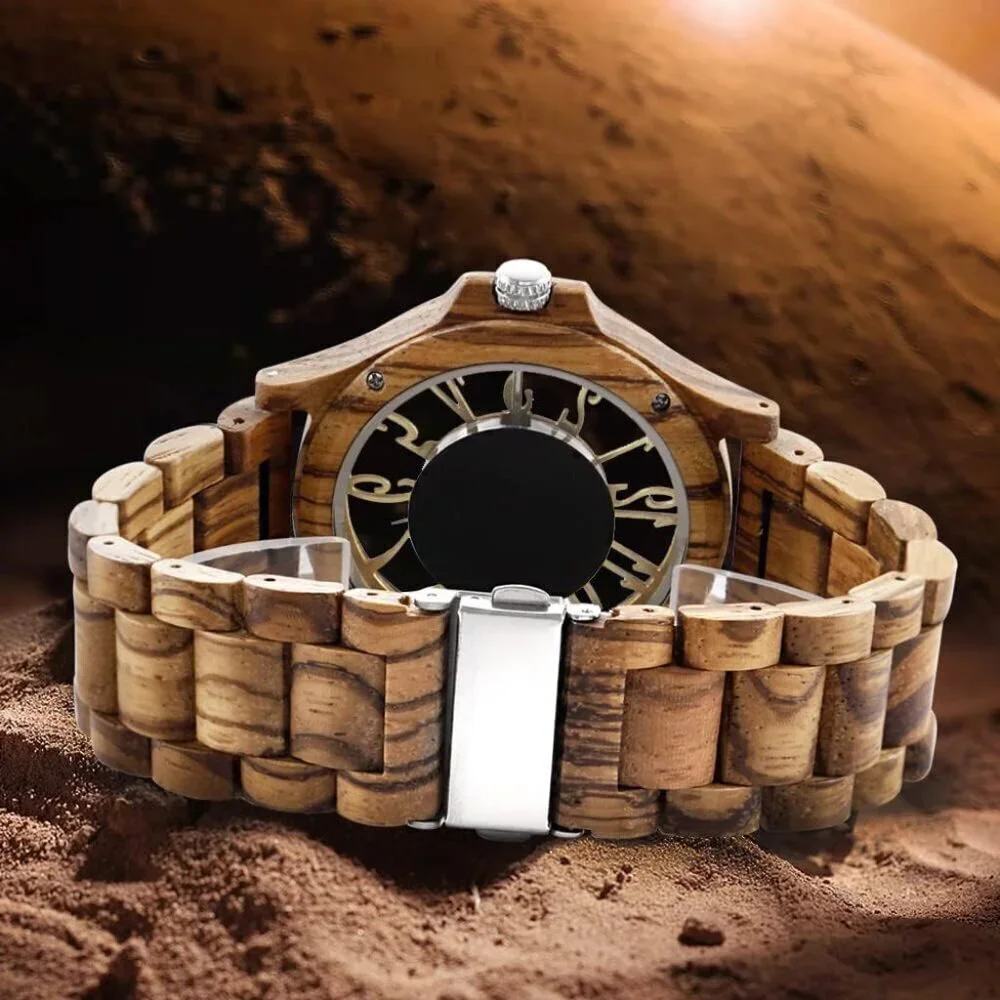 Men's Silver Brown Lightweight Wooden Analog Quartz Deployment Closure Watches